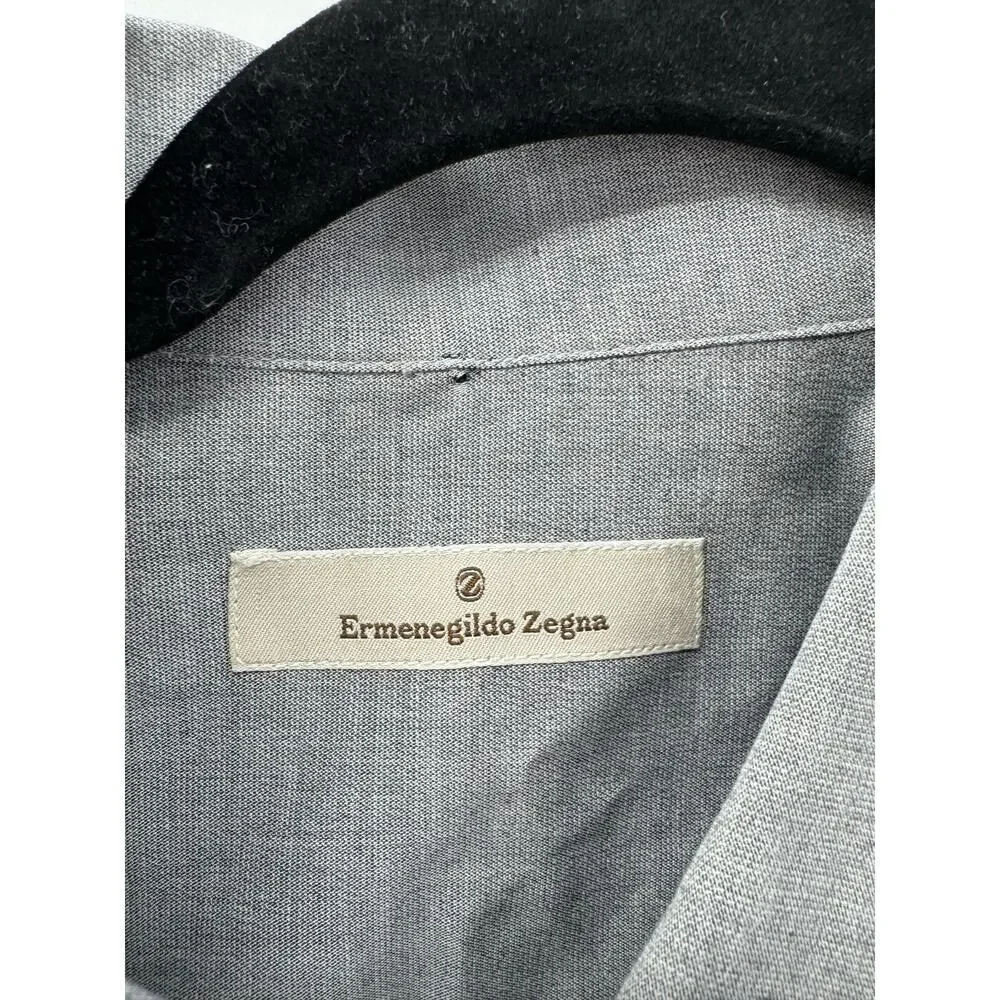 Ermenegildo Zegna Dress Shirt Mens Size 44 Long Sleeve Cotton‎ Gray Button Down